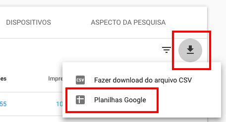 Exporte os dados do GSC para planilha do google.