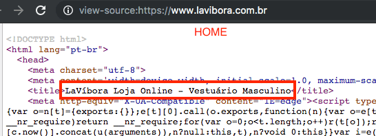 Loja Integrada SEO Title - view source