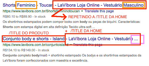 Loja Integrada SEO Title - dois problemas