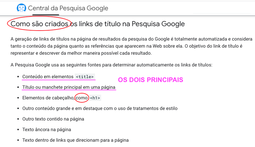 como o google cria os titulos nas paginas de resultados