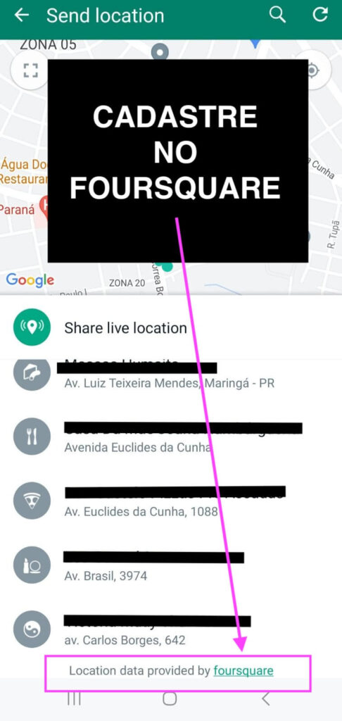 google negocios cadastro foursquare de localização