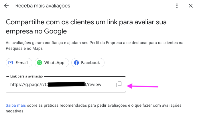 copiar e colar para enviar o link de Avaliação no Google